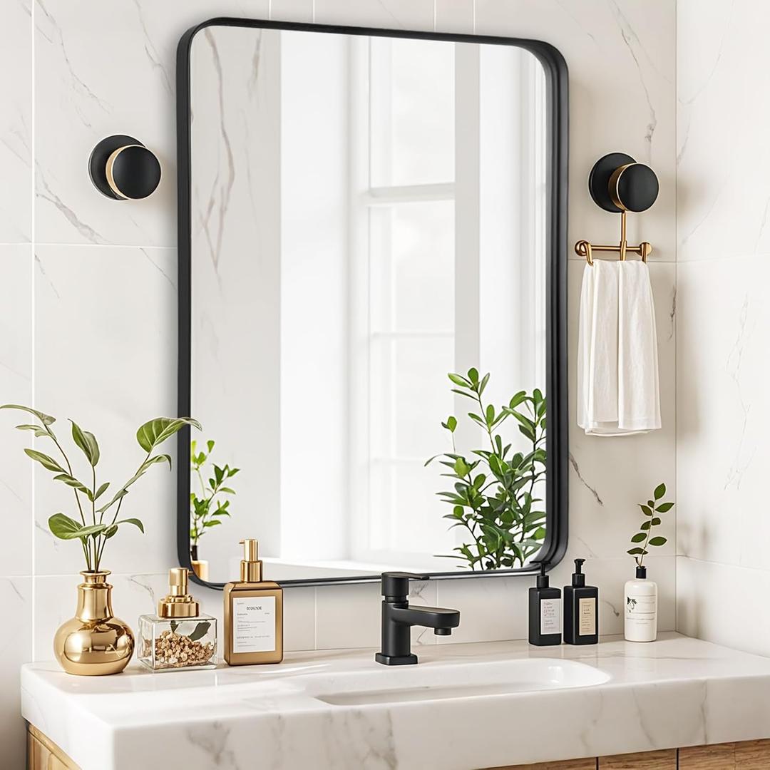 Fabuday Black Bathroom Mirror Over Sink - 28x36 Inch Large Framed Mirrors for Wall Rectangular, Black Frame Rectangle Vanity Big Mirror Wall Mounted for Bedroom, Farmhouse, Restroom, Entryway