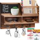 Key Holder Wall Mount, Wooden Mail and Key Organizer with Chalkboard and Mirror, 3 Greeting Cards, 8 Hooks, Brown, Type 1