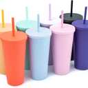 STRATA CUPS Classic Tumblers with Lids and Straws (8 pack) - 22oz Matte Pastel Colored Acrylic Tumblers with Lids and Straws, Double Wall Tumbler Bulk, Reusable Cup with Straw Cleaner (Assorted)