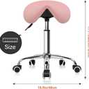 KKTONER Rolling Saddle Stool PU Leather Swivel Adjustable Rolling Stool with Wheels Salon Chair (Pink)