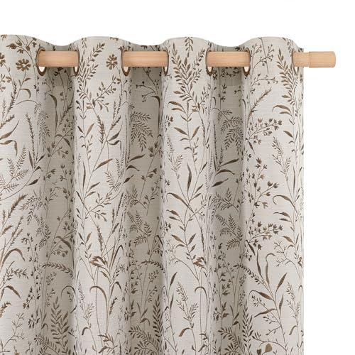 BGment Brown Fall Curtains for Living Room - Linen Jacquard Leaf Floral Botanical Branch Vintage Cottage Core Light Filtering French Country Scandi Style Decor Window Drapes, 2 Panels, 52 x 84 Inch