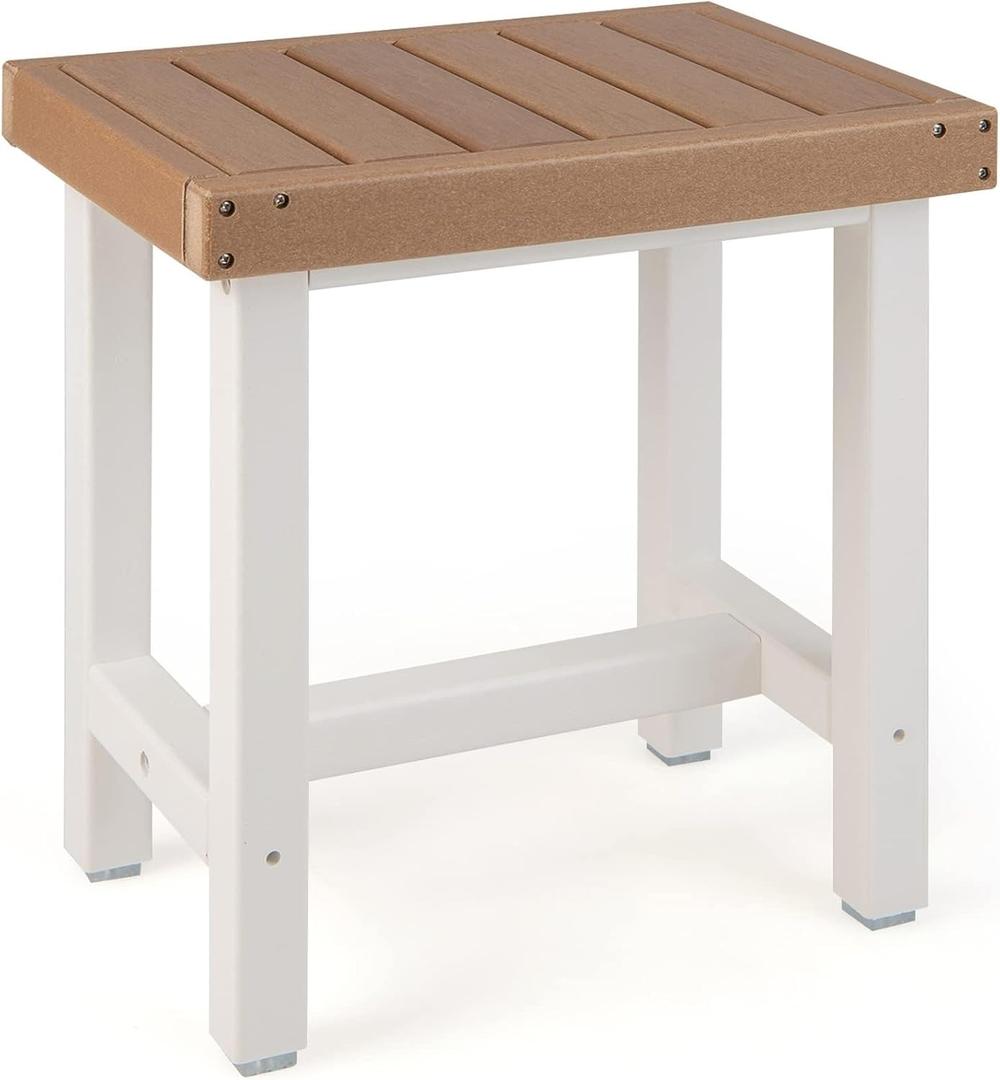 Giantex Waterproof Shower Bench, HDPE Spa Bath Seat for Inside Shower and Shaving Legs, Safety Non-Slip Slatted Seat Footrest, Plastic Shower Stool for Bathroom, Small Place (Brown & Creamy White)