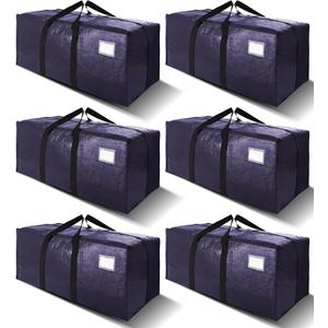 6 Pack Heavy Duty Extra Large Moving Bags W/Backpack Straps - Strong Handles & Zippers, Storage Totes For Space Saving, Fold Flat, Alternative to Box and Bin (40 gal, Blue)