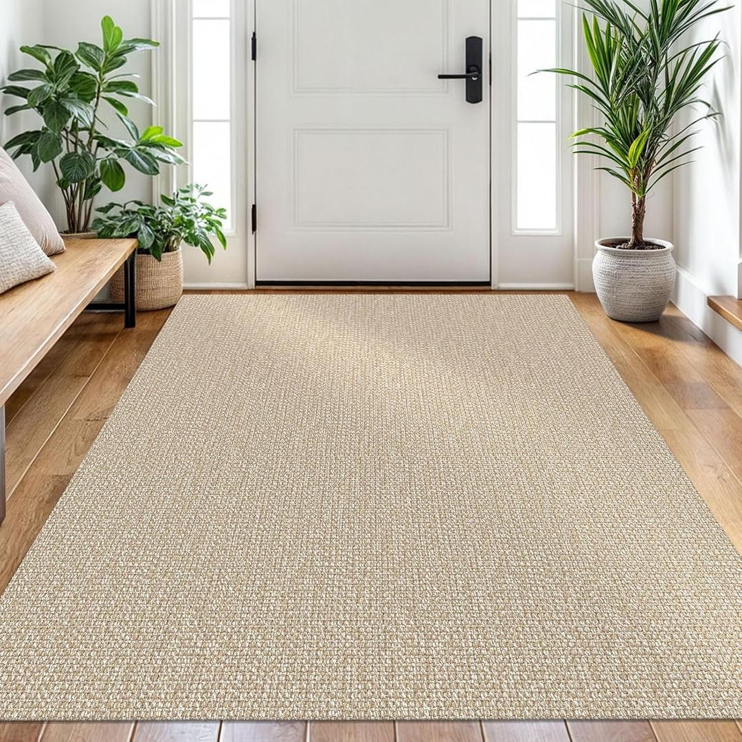 EARTHALL Washable Area Rug 4x6 Ft Non Slip Rugs for Entryway Braided Rubber Backed Bedroom Carpet Cotton Entry Rug Woven Floor Carpets for Bedroom Dining Room Living Room, Send/Beige