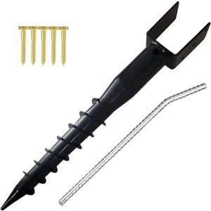 Furnishh No Dig Ground Anchor 4"x4" Post Holder U Model Screw in Post Stake for Mailbox Posts and Fence Posts, 27" Long Post Anchor Spike, 1 Pack, Black