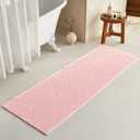 TYUU Light Peachy Pink Long Bathroom Rugs, Waffle Runner Rug Bathroom Non Slip Washable Quick Dry Cute Bath Mat Boho Farmhouse Bath Mat, 72"x24" Light Peachy Pink