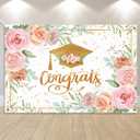 Rose Gold Graduation Banner - Pink Floral Congrats Decorations - Large 59 * 39" Graduation Party Background for Outdoor Indoor Use