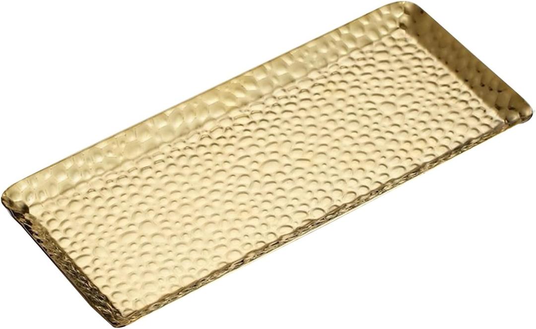 9.84.3Inch Gold Metal Decorative Tray, Reusable Stainless Steel Serving Trays, Rectangle Bar Trays for Liquor Display, Decorative Bar, Vanity, Coffee Serving Tray
