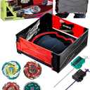 Desamvap ﻿Foldable Portable X Stadium Battle Arena Set, 4 Metal Fusion Attack Spinning-Top Toys with 2 Two-Way Launchers Combat Battling Game Toys Birthday Travel Gifts for Kids Ages 6+