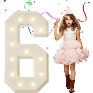 4FT Marquee Numbers, Large Light Up Numbers 6 for 6th 16th 60th Birthday Party Decorations, Giant Light Up Number for 2026 Graduation Prom Decor, 4 Feet Number 6 w/Lights DIY Kit