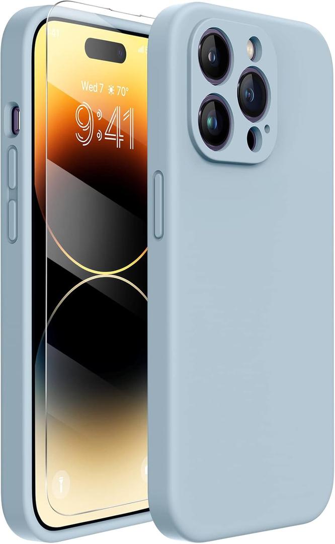 Miracase Designed for iPhone 14 Pro Case with Screen Protector, [Upgraded Camera Protection], Shockproof Liquid Silicone Rubber Phone Case Cover for 14 Pro 6.1 inch