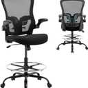 Drafting Chair,Tall Office Chair, Ergonomic Standing Desk Chair with Flip-up Armrests,Mid-Back Counter Height Computer Task Chair with Lumbar Support and Adjustable Footrest Ring,Black