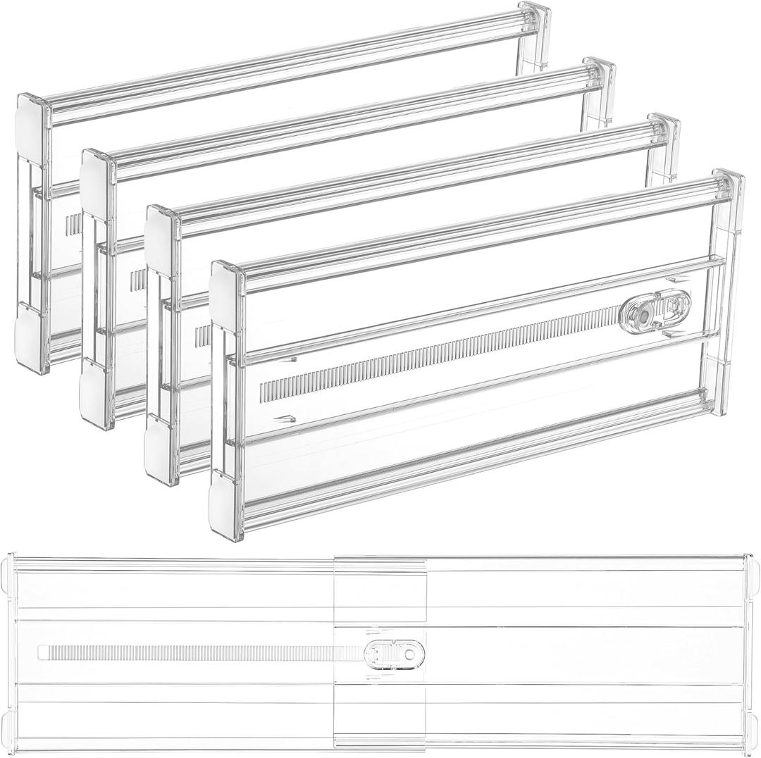 Vtopmart 4 Pack 6" Tall Upgrade Drawer Dividers for Big and Deep Drawer, 12.8"-22.3" Adjustable Expandable Dresser Drawer Organizer, Clear Plastic Separators for Dresser, Baby Supplies, Kitchenware