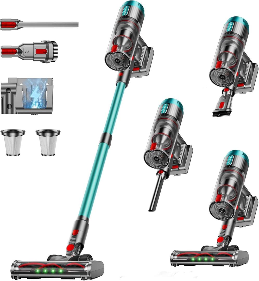 Cordless Vacuum Cleaner, 80Mins 650W/55KPA Self-Standing Vacuum Cleaners for Home, Stick Vacuum with Anti-Tangle Brush, LED Screen, Rechargeable Vacuum for Floor/Carpet/Pet Hair