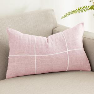 vctops Rustic Lattice Cotton Linen Decorative Throw Pillow Cover Embroidery Lumbar Cushion Cover Pillowcase for Sofa Bedroom Couch (Plaid Pink, 12"x20")