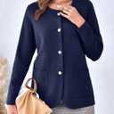 Langwyqu Womens Crew Neck Cardigan Sweaters Blazer Long Sleeve Knit Jacket (L)
