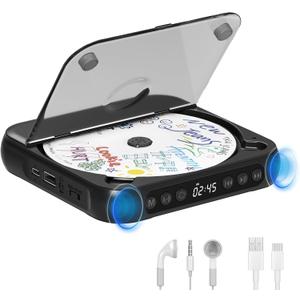 Portable CD Player with Bluetooth 5.3, Rechargeable CD Player for Home/Car, Built-in HiFi Speakers, Headphones, LCD Screen, Supports CD/AUX/USB and Repeat Modes, Black