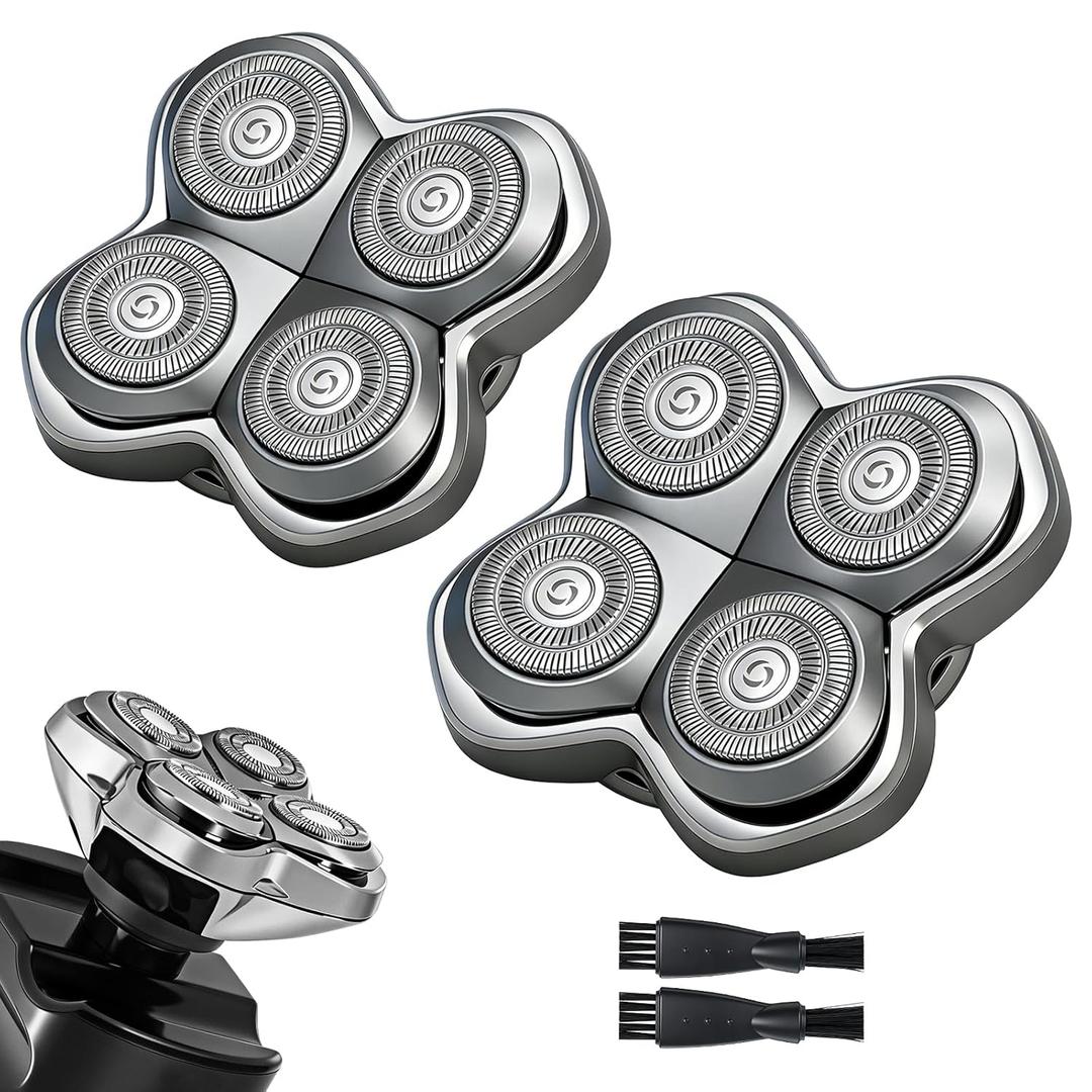 Pro 4 Shaver Replacement Heads Compatible with Skul Pitbulls Gold PRO, Silver PRO, Platinum PRO, Butterfly Kiss PRO Head Shavers, Floating 4 Heads for a Fast, Close and Smooth Shave (2 Pcs)