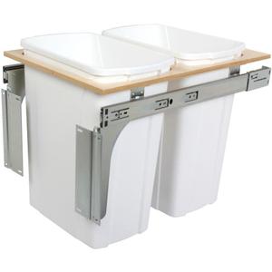 Knape & Vogt 35 Qt. Double Top Mount Pull Out Trash Can, in-Cabinet Kitchen Garbage, D Steel, 18 in. H x 15 in. W x 23 in., White