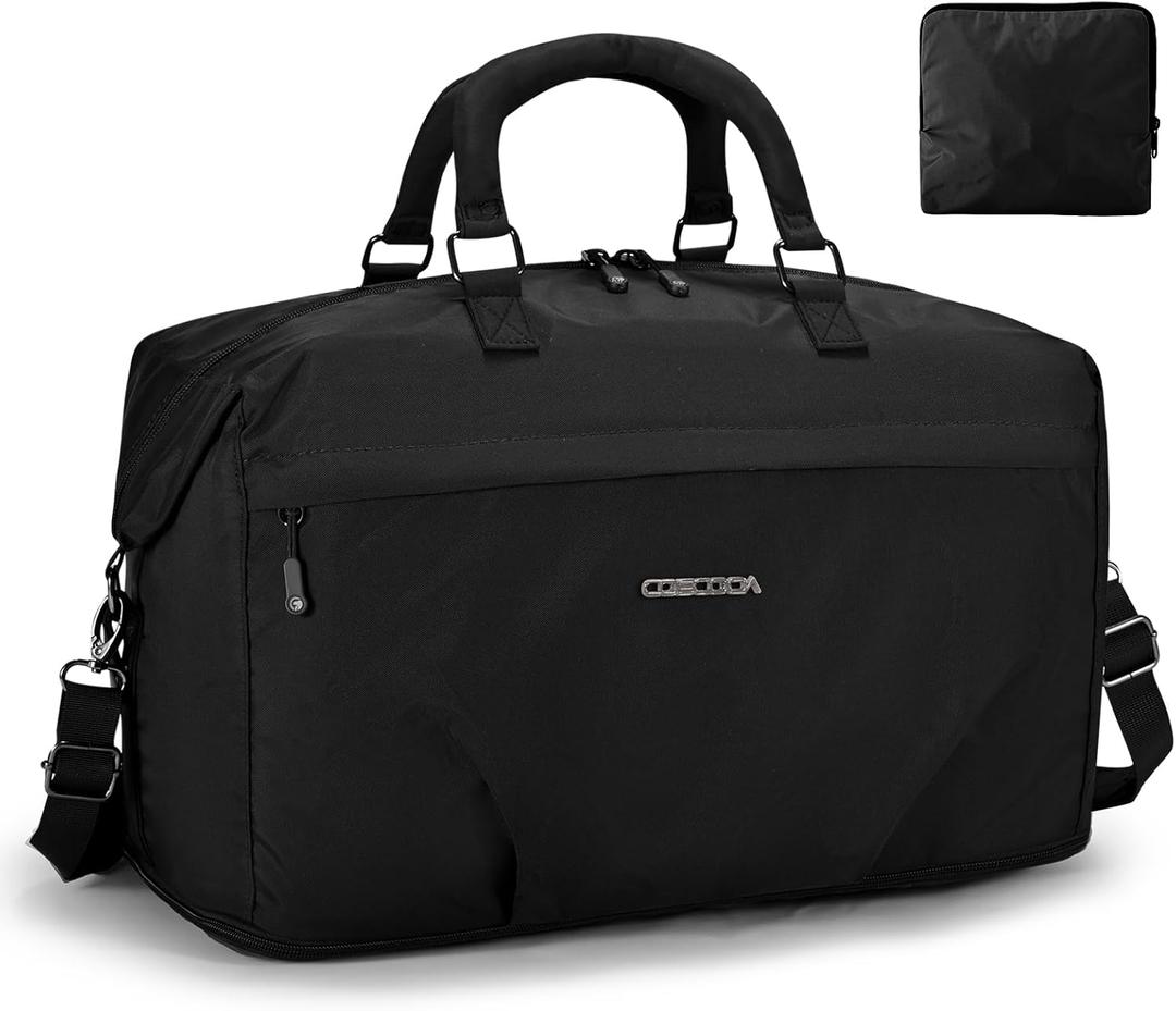 Travel Duffel Bag for Spirit Frontier Airlines Personal Item Bag 18x14x8 with Shoe Compartment Tote Carry on Luggage Expandable 20-35L Weekender Overnight for Women (Black)