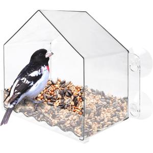 Nature's Way Win-3 Clear View Window Bird Feeder with Strong Suction Cups, Transparent Outdoor Wild Bird Seed Feeder and Dcor, 2 Cup Capacity, Clear, 6.5"