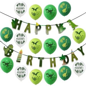 Dinosaur Birthday Banner and Balloons Kit - Happy Birthday Sign, Theme Party Banners