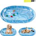 Cat Water Mat,Pet Water Bed,Cat Water Mat with Fish,Water Mat with Fish with Air Pump,Thickened Interactive Water Sensor Play Mat,Anti-Scratch Design Pet Water Mat(Blue Oval)