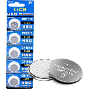 LiCB CR1616 Battery,Long-Lasting & High Capacity CR1616 Lithium Batteries,3 Volt Coin & Button Cell (5-Pack)