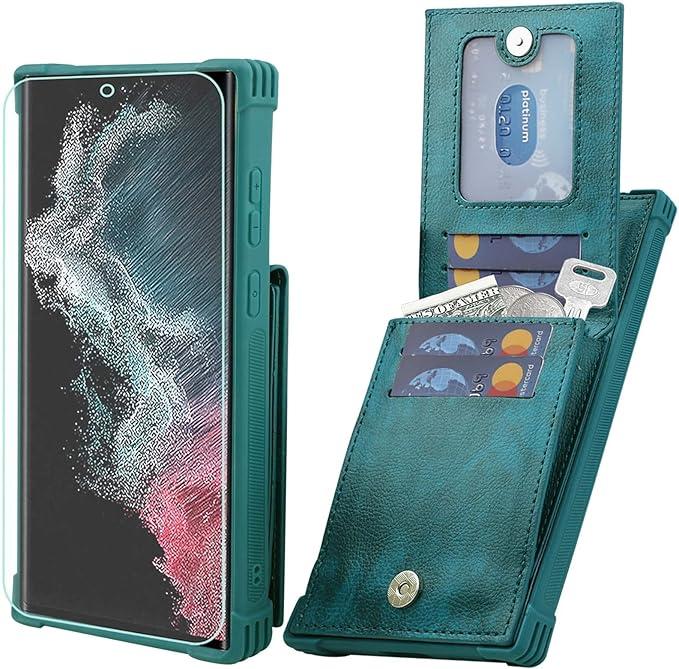 VANAVAGY Compatible for Galaxy S23 Ultra Wallet Case with Credit Card Holder, PU Leather Magnetic Clasp Kickstand Flip Phone Case Cover with Coin Pocket Screen Protector, Midnight Green VANAVAGY Compatible for Galaxy S23 Ultra Wallet Case with Credit Card Holder, PU Leather Magnetic Clasp Kickstand Flip Phone Case Cover with Coin Pocket Screen Protector, Midnight Green