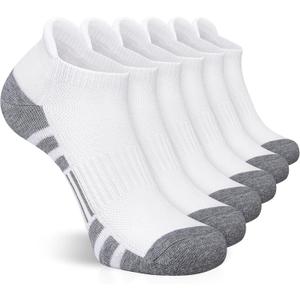 Felicigeely Ankle Athletic Running Socks Low Cut Sports Socks Breathable Cushioned Tab Socks for Men Women 6 Pairs (9-12, White)