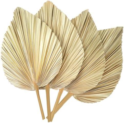 4 Pcs Large Dried Palm Leaves,Natural Boho Dried Palm Leaves Fans with Stem,Tropical Palm Leaves Boho Wedding Decor for Vase Baby Shower Anniversary Home