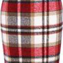 IDEALSANXUN Plaid Skirts for Women Fall Winter Knee Length Pencil Wool Skirt with Slit (Large, Wine)