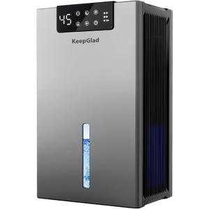 KeepGlad Dehumidifier, 98OZ Dehumidifiers for Home(1000sq.ft), Humidity Display Dehumidifier for Basement Bathroom Bedroom, Auto Shut Off, Washable Filter, Drain Hose, Timer, 7 Ambient Lights, Gray