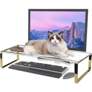 Keyboard Cat Protector - 20" Large Monitor Stand 2 in 1 Clear Acrylic Keyboard Cover Long Acrylic Monitor Stand Keyboard Protective Cover