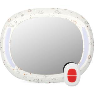 Nuby LED Light Backseat Baby Car Mirror with Remote Controlled Light, Wide View Shatter Resistant Mirror, Adjustable, White Cloud (Large)