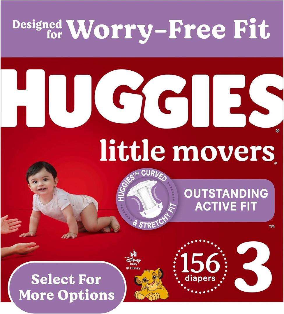 Huggies Size 3 Diapers, Little Movers Baby Diapers, Size 3 (16-28 lbs), 156 Count (6 packs of 26) Huggies Size 3 Diapers, Little Movers Baby Diapers, Size 3 (16-28 lbs), 156 Count (6 packs of 26)