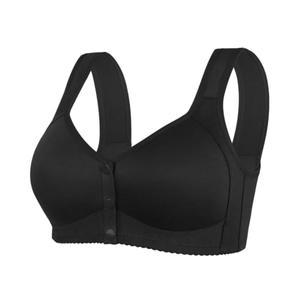 Bras for Older Women No Underwire Front Closure Comfort Senior Wireless Snap Closing Bra Black 44D