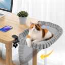 Pawow X-Large Cat Desk Bed - 90 Foldable Space-Saving Cat Beds, 2 Washable Covers (Faux Rabbit Fur & Cool Mesh), Heavy-Duty Frame Supports 40lbs, Easy Install Pet Perch for Office & Game Tables