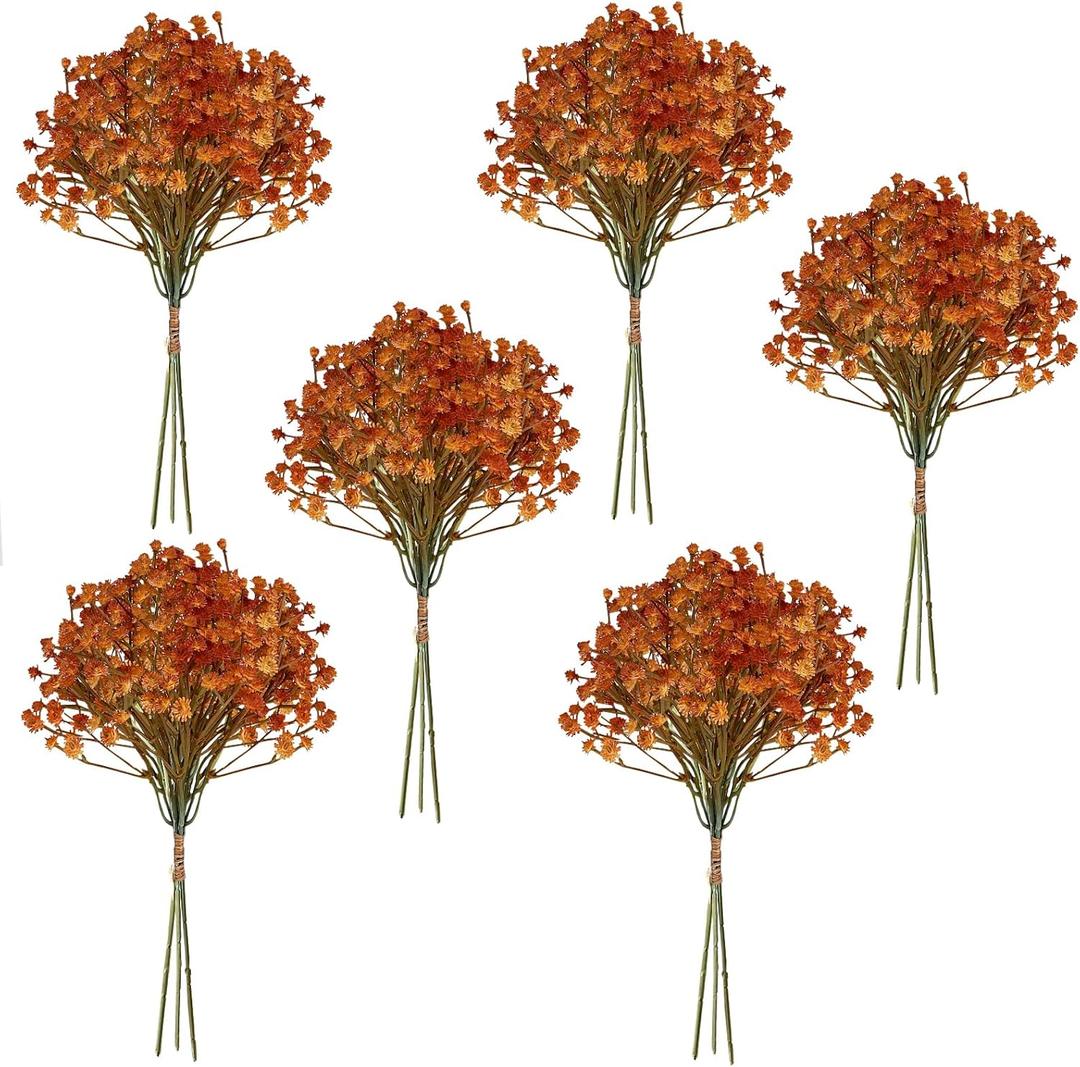 Babys Breath Artificial Flowers Bulk, Fall Decorations for Home, 18pcs Burnt Orange Gypsophila Babys Breath for Wedding Arches Bouquets Table Centerpieces Autumn Decor