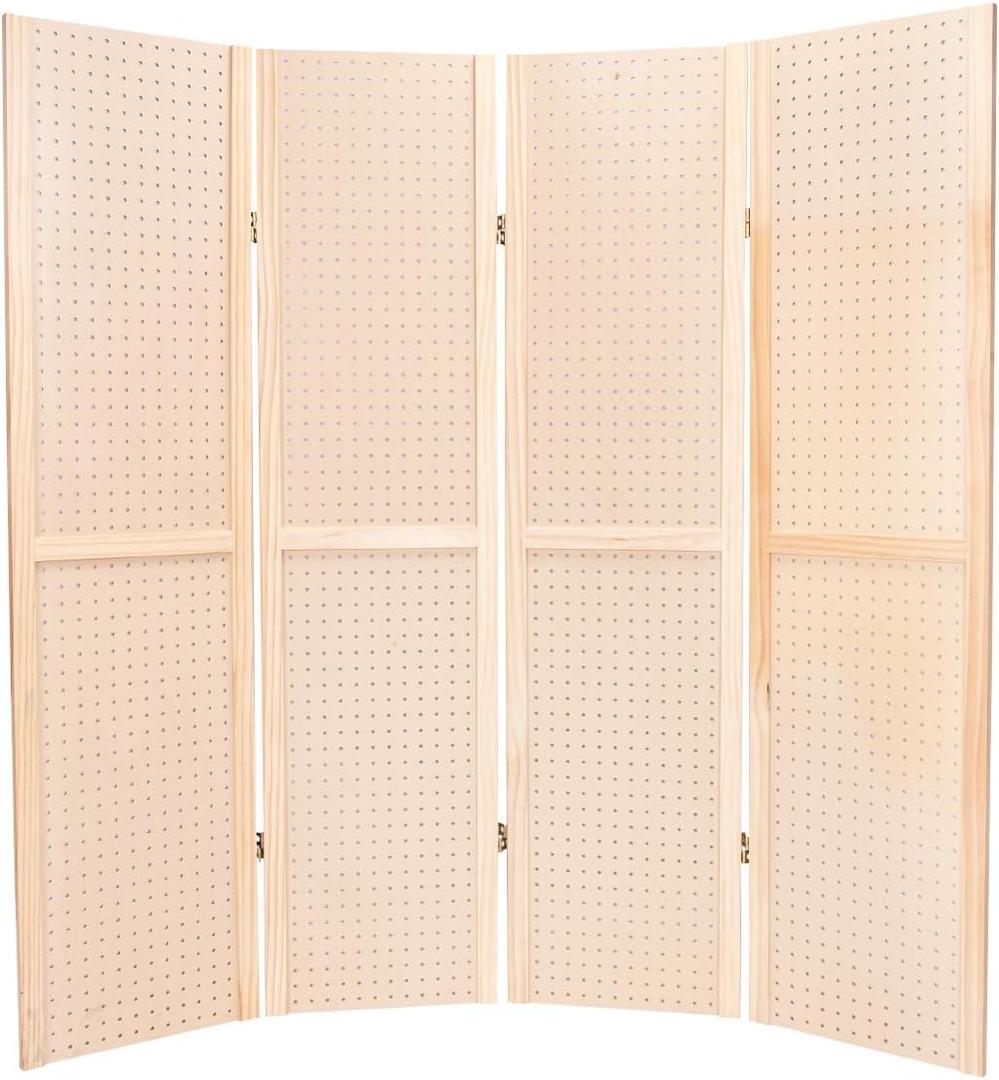 SSWBasics 5 Foot 4-Panel Folding Pegboard Stand for Crafting - Versatile Pegboard Display and Room Divider - Paint-Ready Surface for Customization - Perfect for Trade Shows, Flea Markets, and Home