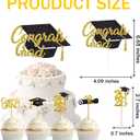 2026 Graduation Cupcake Toppers, 24+1 PCS Class of 2026 Cake Topper, Sparkling Black and Gold Grad Cap Diploma Picks for Graduation Party Decorations, Standard