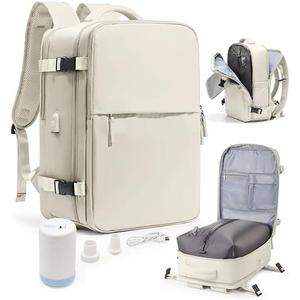 WONHOX Vacuum Seal Travel Backpack with Air Pump,Compression Vacpack Waterproof Carry On Backpack for Travel Women Men with Vacuum System,Airlines Approved Daypack Laptop Space Saver Bags,Beige