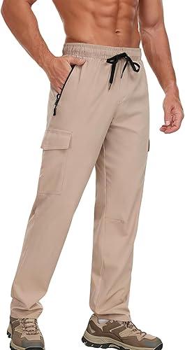 Men Lightweight Joggers Pants Hiking Zipper Pockets Quick Dry Runing Exercise Elastic Waist Sweatpants Cargo, small