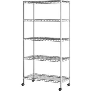 Seville Classics 5-Tier Wire Shelving with Wheels, 5-Tier, 30"" W x 14"" D (NEW MODEL), Chrome Plating, Plated Steel