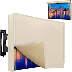 Outdoor TV Cover 41 to 43 Inch Weatherproof, Waterproof Outside TV Covers Heavy Duty 600D Oxford TV Covers Outdoor TV Screen Protectors Shield with Zippers for Flat Screen Outdoor TVs (Beige)