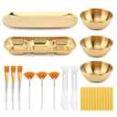 25pcs Esthetician Supplies for Facials, 3 Gold Mixing Bowls, 3 Compartment Serving Tray, 3-Facial Fan Brushes, 3-Face Mask Applicator Brush, 12 Compressed Sponge, for Women Facial Mask Mixing Kit