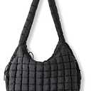 Puffer Tote Bag for Women Large Quilted Puffy Lightweight Carryall Crossbody Tote Bag for Women (Black)