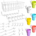 G.CORE Pegboard Accessories with Baskets Cups Hooks - 1/8" & 1/4" Peg Board Wall Tool Organizers, White Basket Colorful Bins 26PC Utility Holders & Hangers for Garage Craft Workbench Kitchen Office