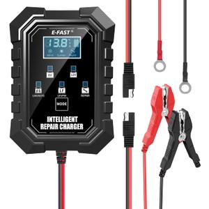 E-FAST 1.5A Smart Car Battery Charger,Lifepo4 Lead Acid 6V and 12V Automotive Charger,Automobile Trickle Charger,All in 1 Battery Maintainer,for Motorcycle AGM Lawn Mower Boat Marine Batteries