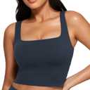 CRZ YOGA Butterluxe Square Neck Crop Tank Tops for Women - Workout Longline Sports Bras Padded Yoga Camisole (Small, True Navy)